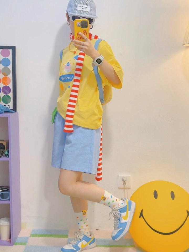 Yellow Cotton Loose-Fit Short-Sleeve T-Shirt