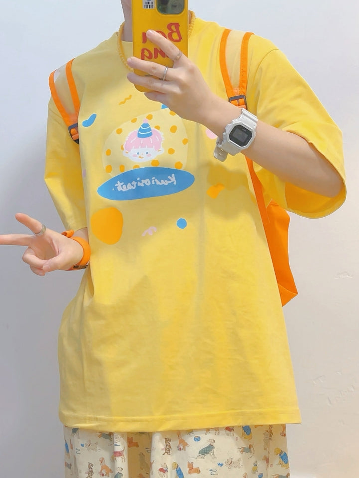 Yellow Cotton Loose-Fit Short-Sleeve T-Shirt