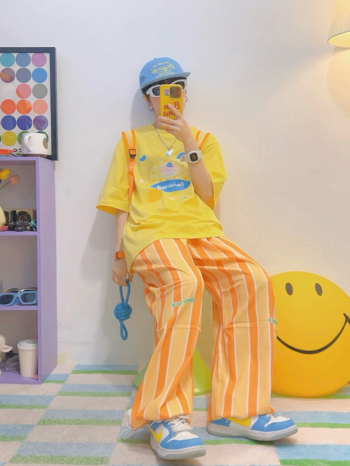 Yellow Cotton Loose-Fit Short-Sleeve T-Shirt