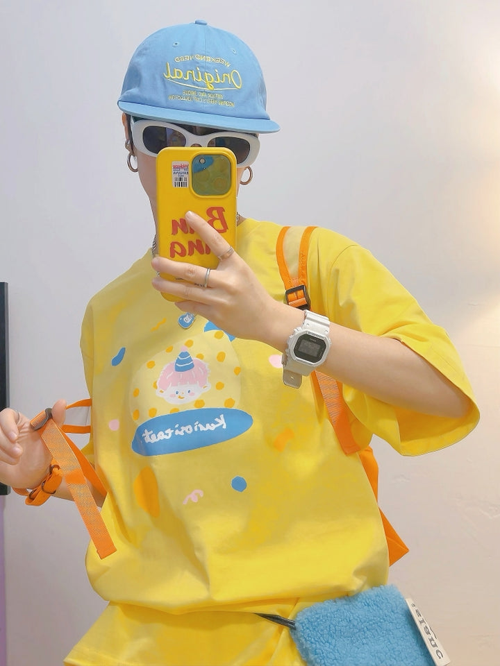 Yellow Cotton Loose-Fit Short-Sleeve T-Shirt