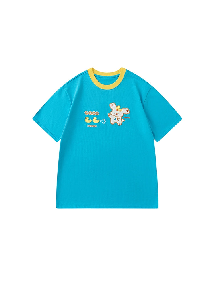 Cute Animal and Duck Graphics Blue T-Shirt