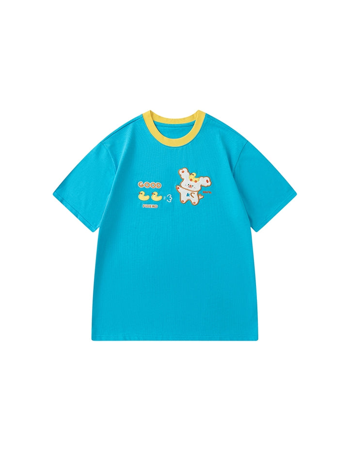Cute Animal and Duck Graphics Blue T-Shirt