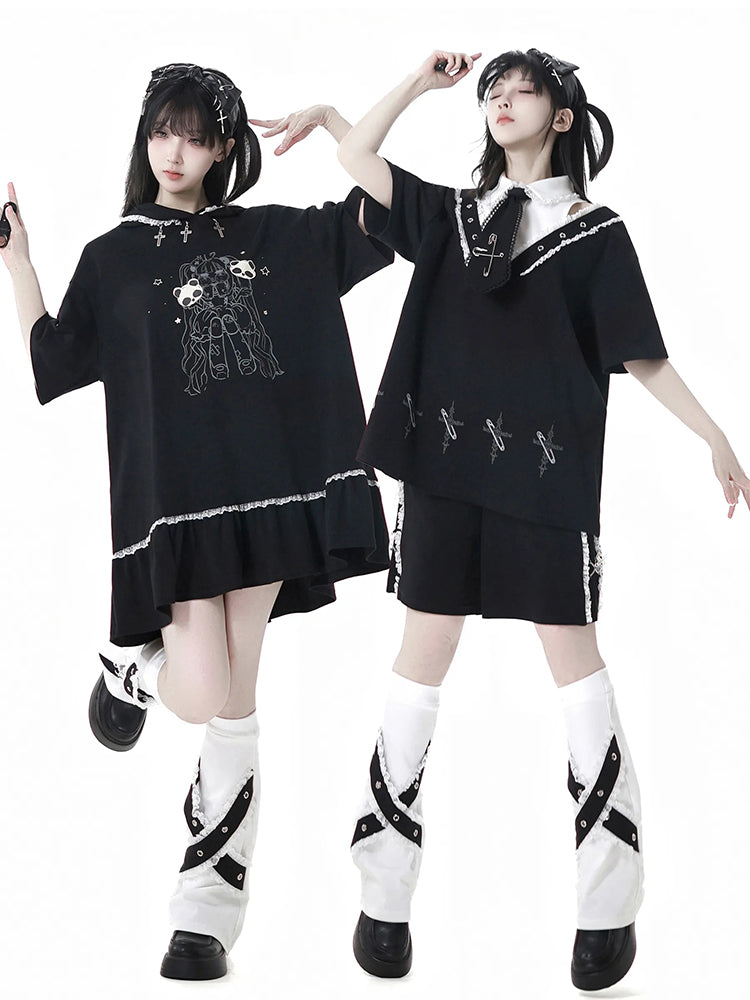 Gothic Black Hoodie / T-Shirt / Shorts / Leg Warmers