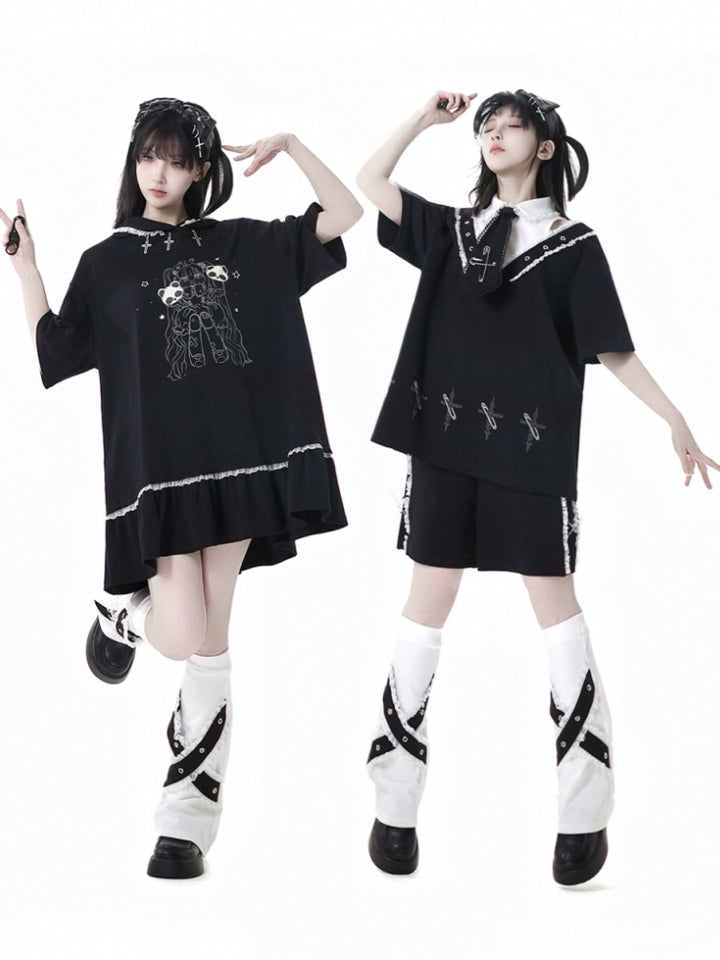 Gothic Black Hoodie / T-Shirt / Shorts / Leg Warmers
