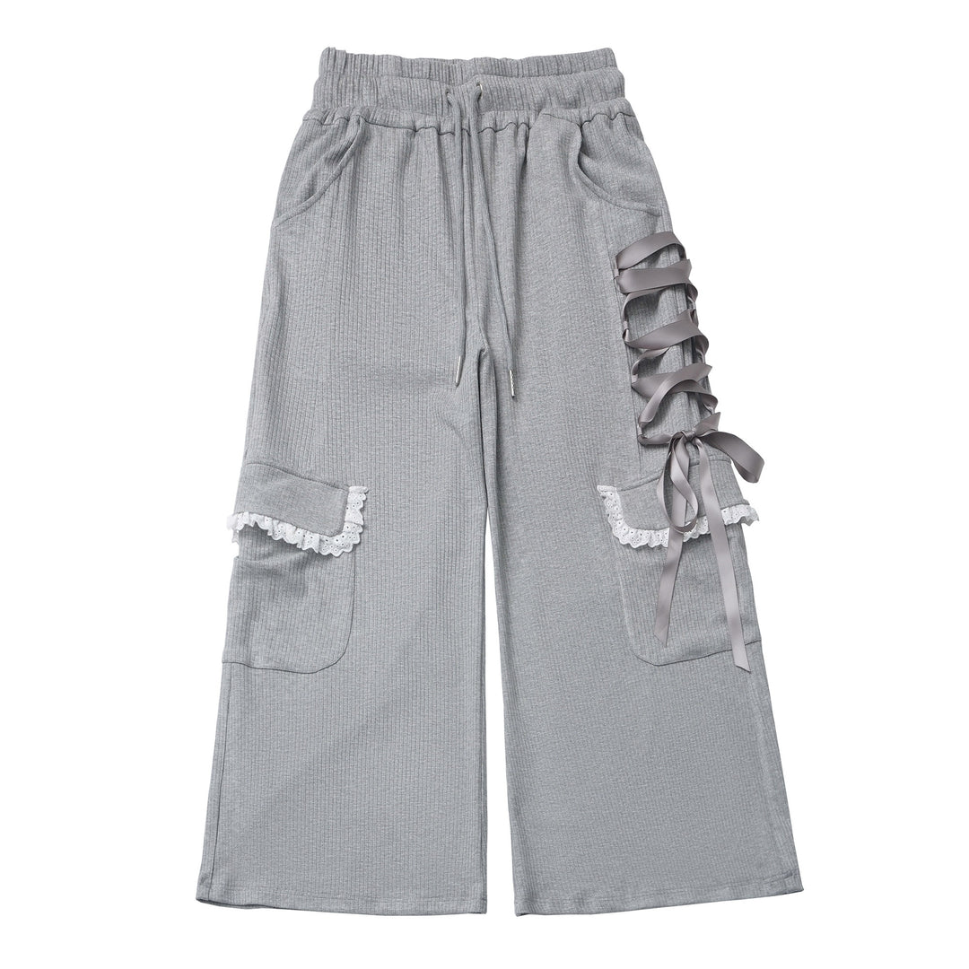 Cute Blue Camisole/White Over Blouse Top/Gray Wide-Leg Pants