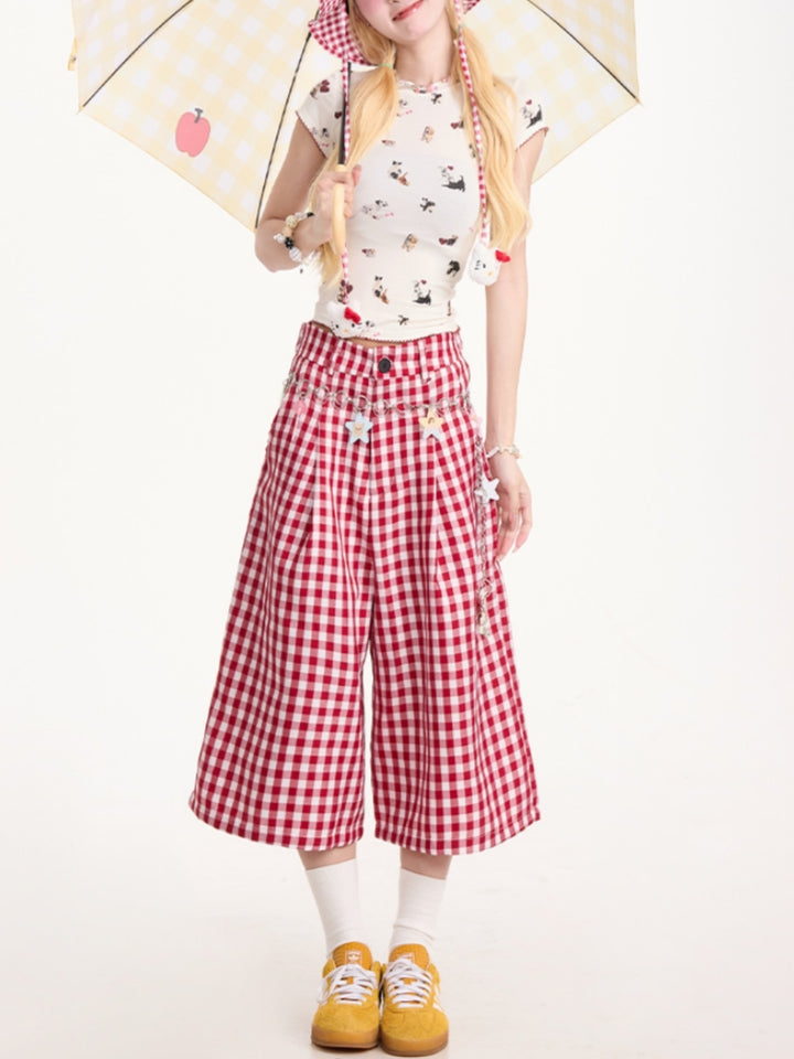 Vintage Red Checkered Capri Pants