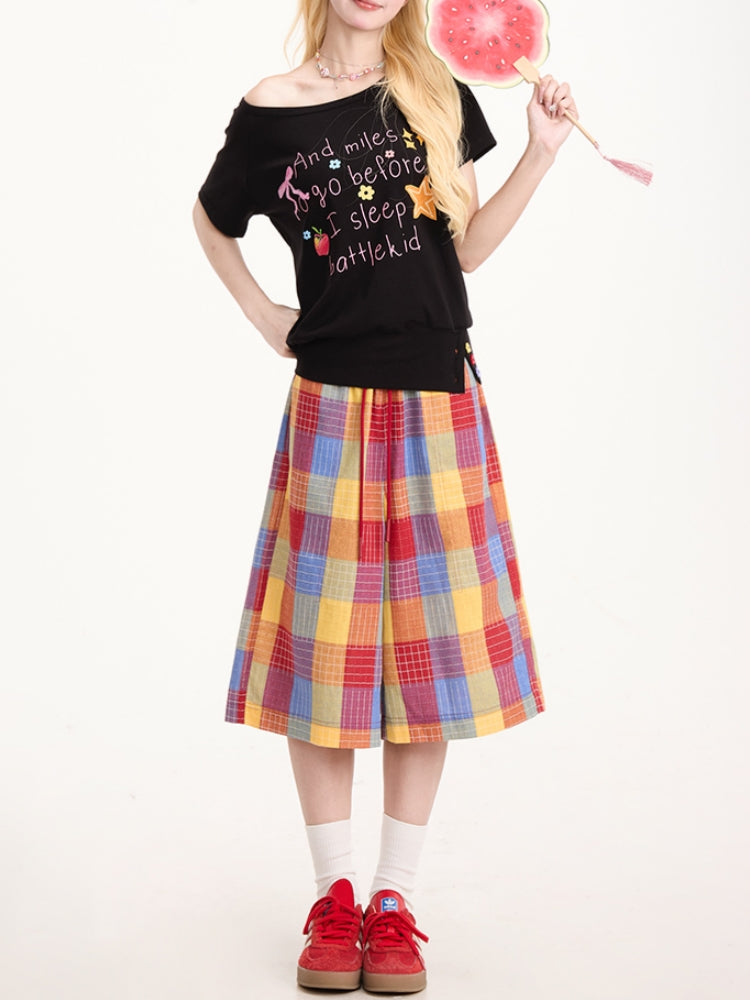 Dopamine Colorful Plaid Casual Cropped Pants