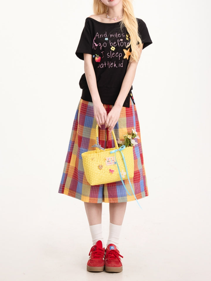 Dopamine Colorful Plaid Casual Cropped Pants