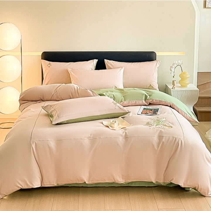 Light Luxury Lily of the Valley Embroidery Cotton Bedding Set