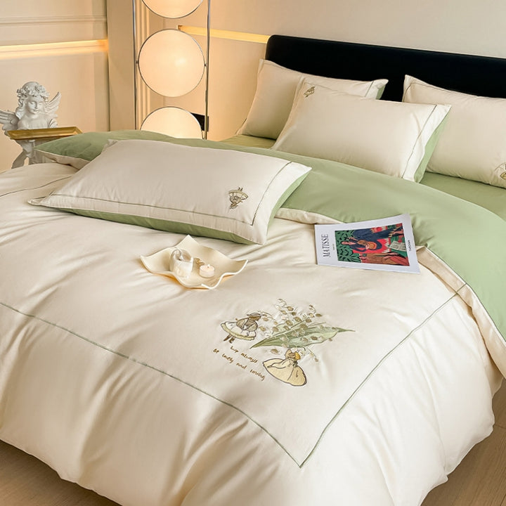 Light Luxury Lily of the Valley Embroidery Cotton Bedding Set