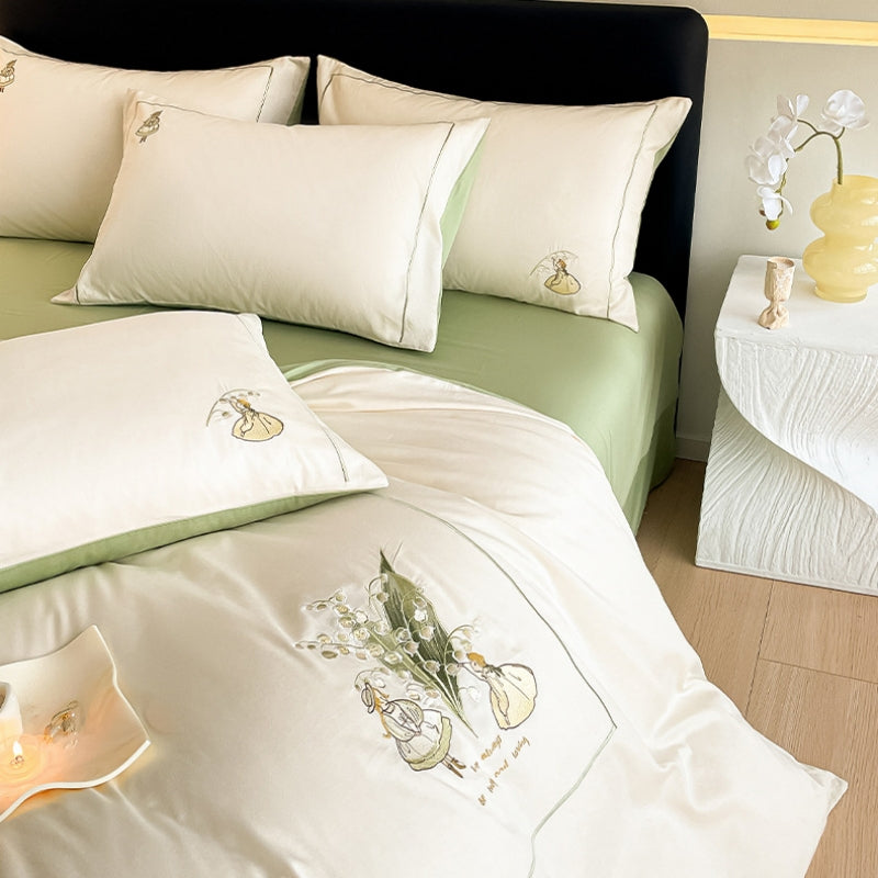 Light Luxury Lily of the Valley Embroidery Cotton Bedding Set