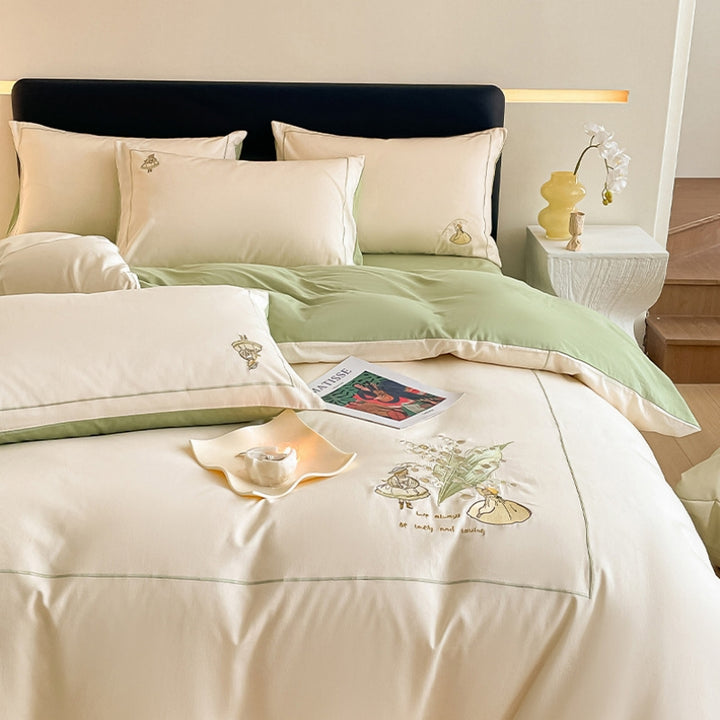 Light Luxury Lily of the Valley Embroidery Cotton Bedding Set