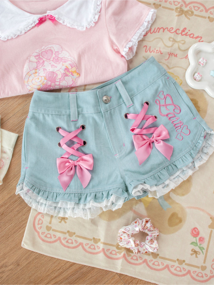 Kawaii Denim Shorts with Bow