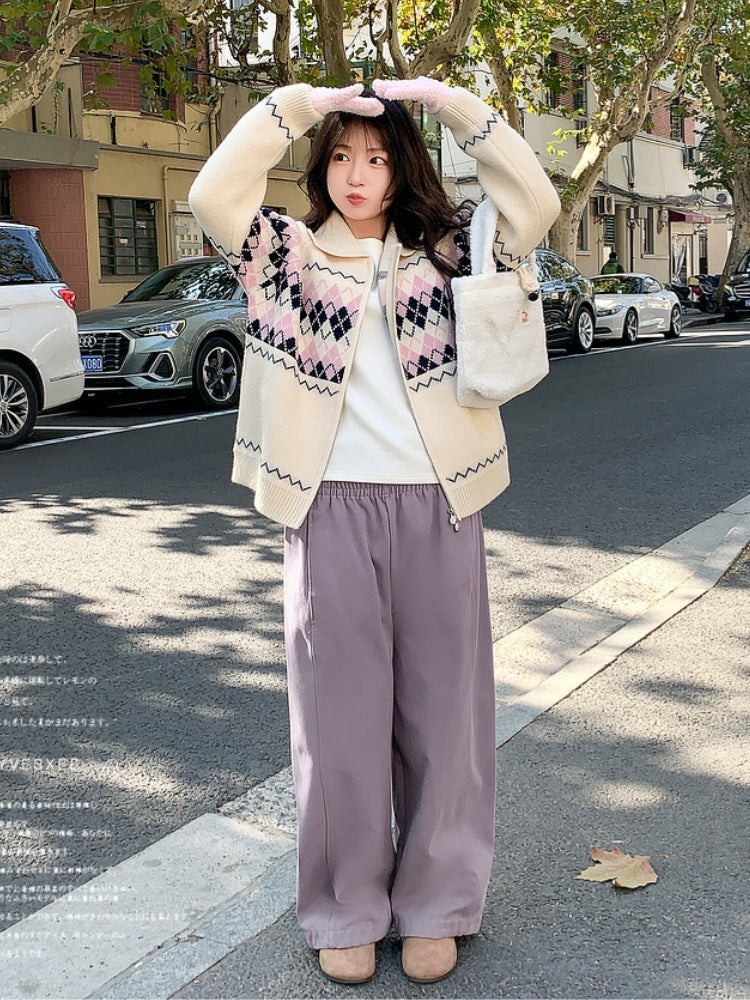 Kawaii Diamond Jacquard Cozy Knit Sweater
