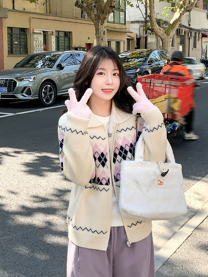 Kawaii Diamond Jacquard Cozy Knit Sweater
