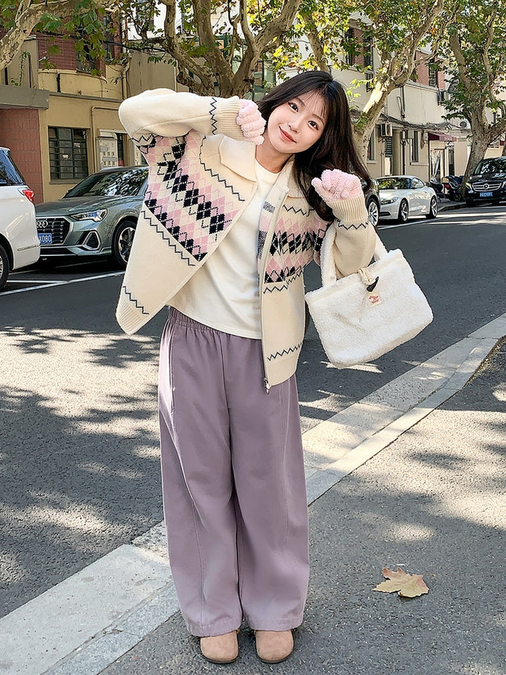 Kawaii Diamond Jacquard Cozy Knit Sweater
