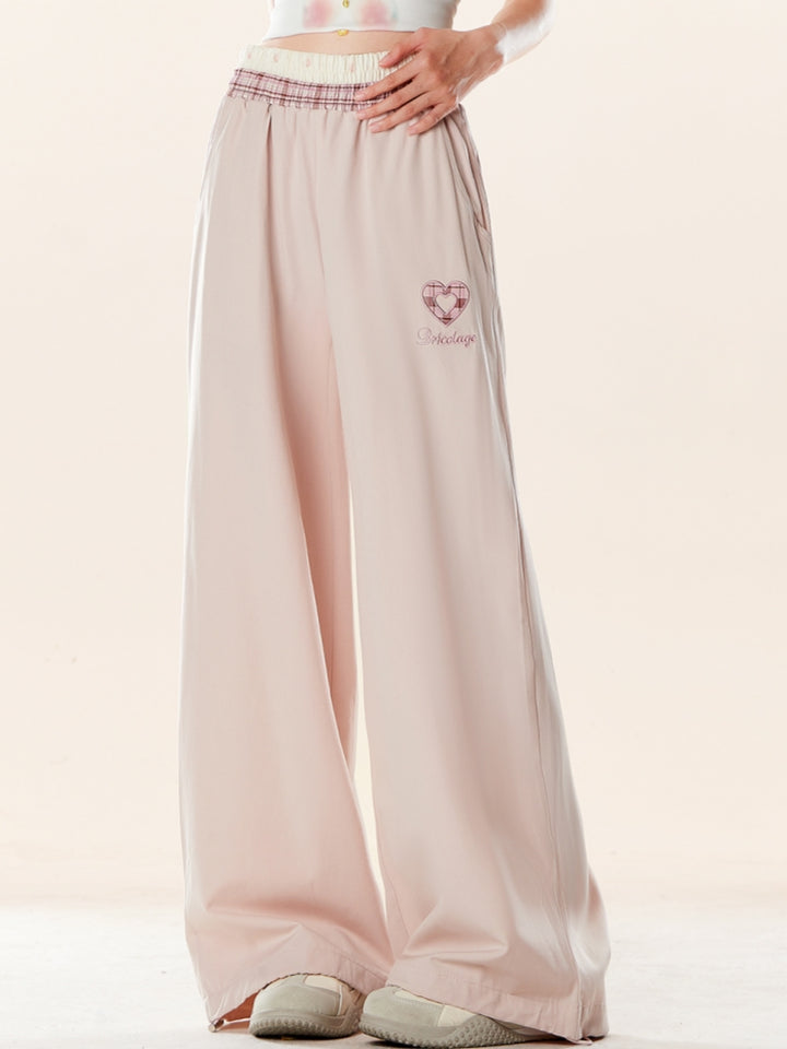 Kawaii Heart Embroidery Pants - Wide-Leg Trousers