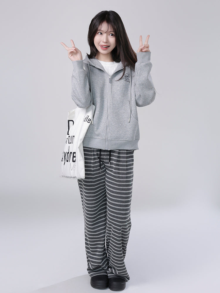 Kawaii Puppy Embroidered Zip Hoodie