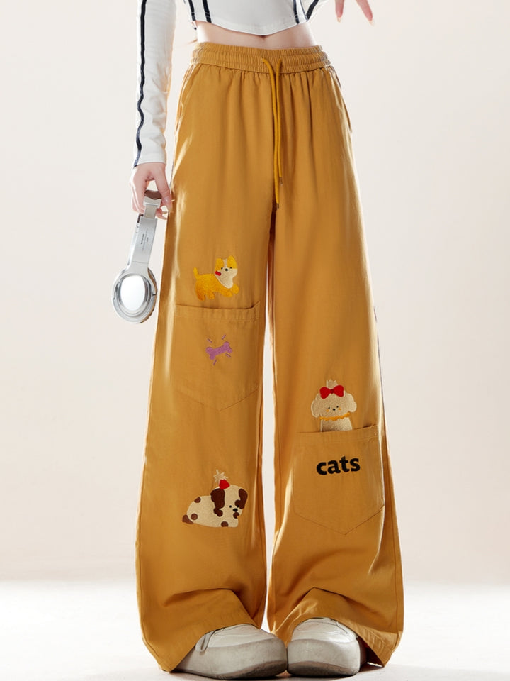 Kawaii Puppy Embroidery Pants - Summer Trousers