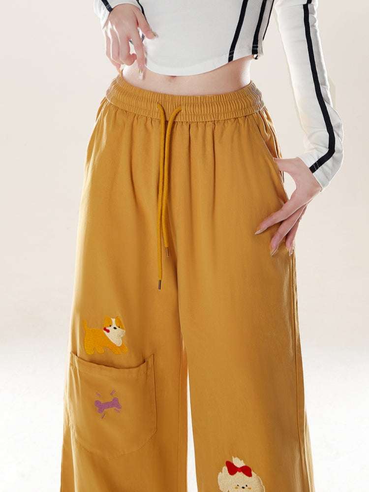 Kawaii Puppy Embroidery Pants - Summer Trousers
