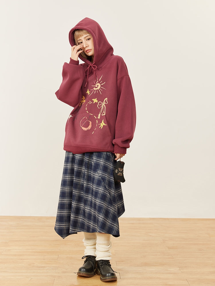 Kawaii Wine Red Hooded Sweatshirt