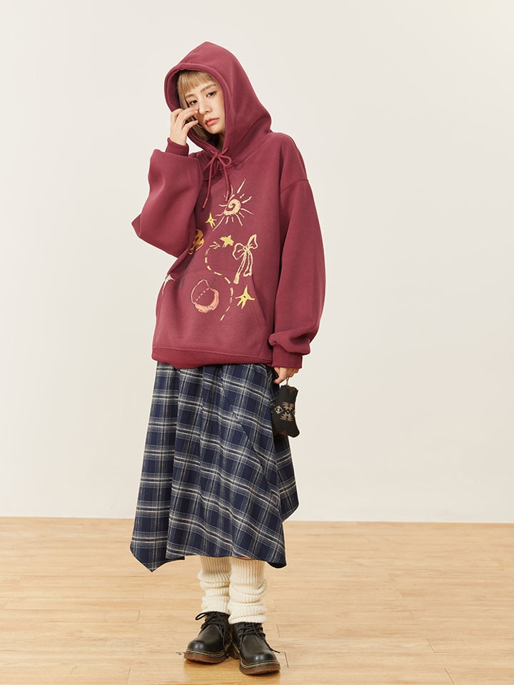 Kawaii Wine Red Hooded Sweatshirt