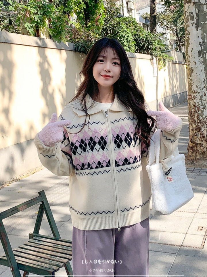 Kawaii Diamond Jacquard Cozy Knit Sweater