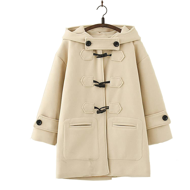 Japanese Long  Hooded Coat with Horn Buckle