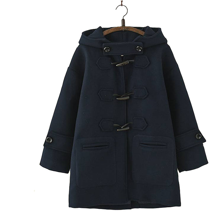 Japanese Long  Hooded Coat with Horn Buckle