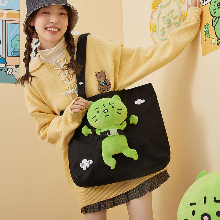 Green Kitty Canvas Tote Bag