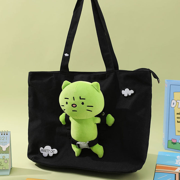 Green Kitty Canvas Tote Bag