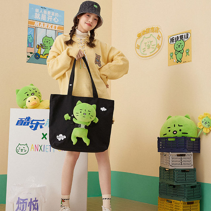 Green Kitty Canvas Tote Bag