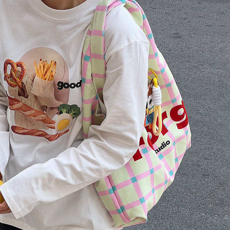 Letters Plaid Printed Tote Bag