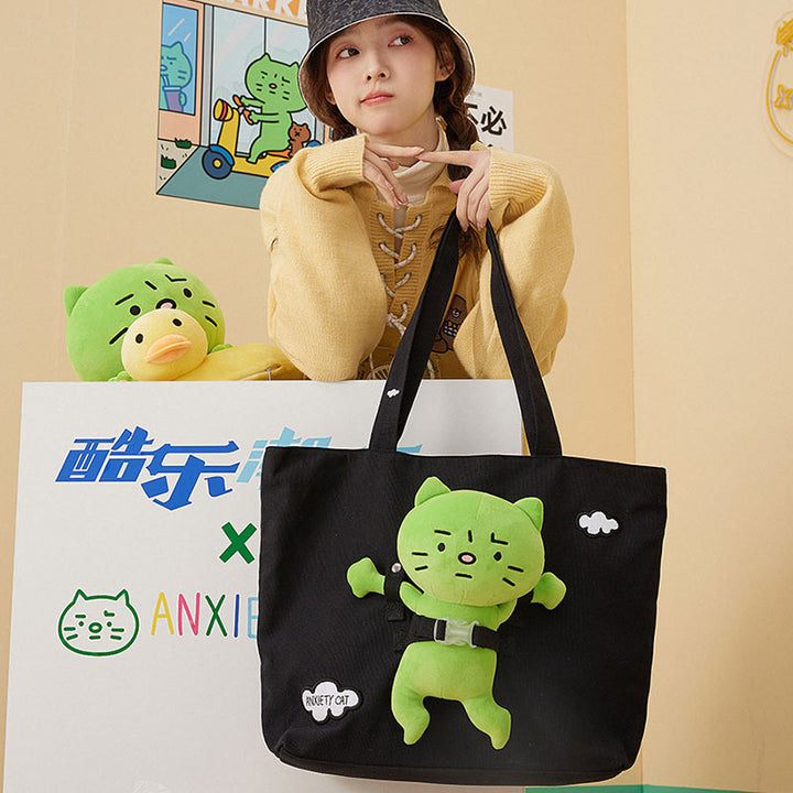 Green Kitty Canvas Tote Bag