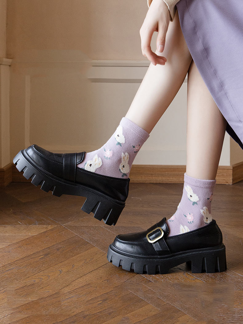 6 pairs of purple rabbit cotton mid-calf socks