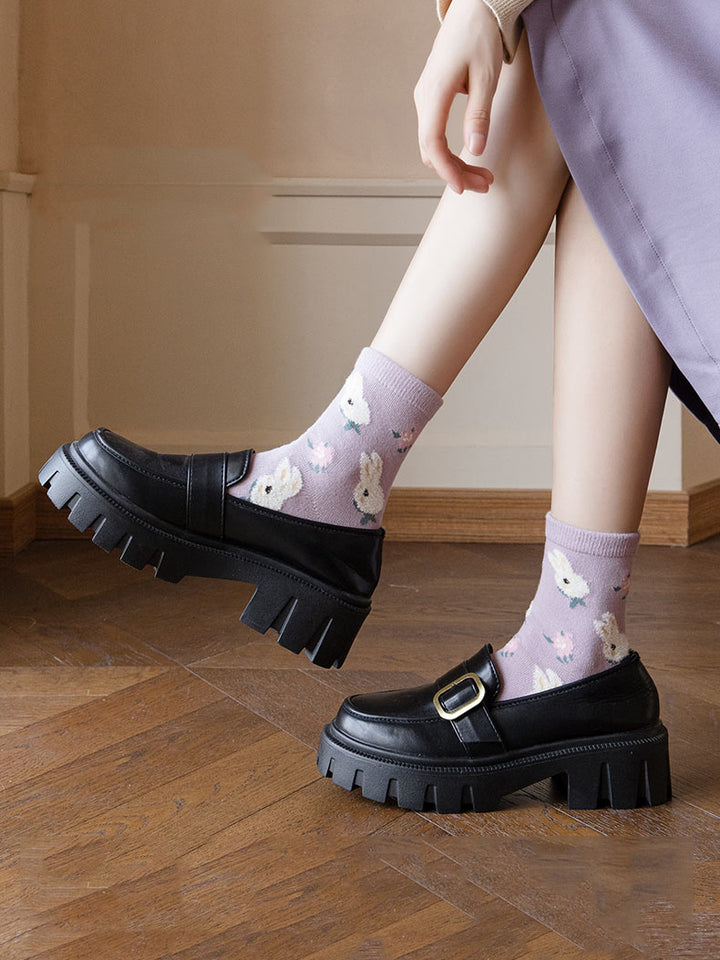 6 pairs of purple rabbit cotton mid-calf socks