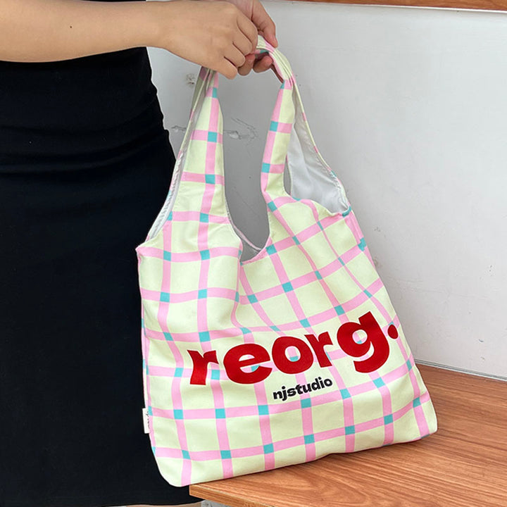 Letters Plaid Printed Tote Bag