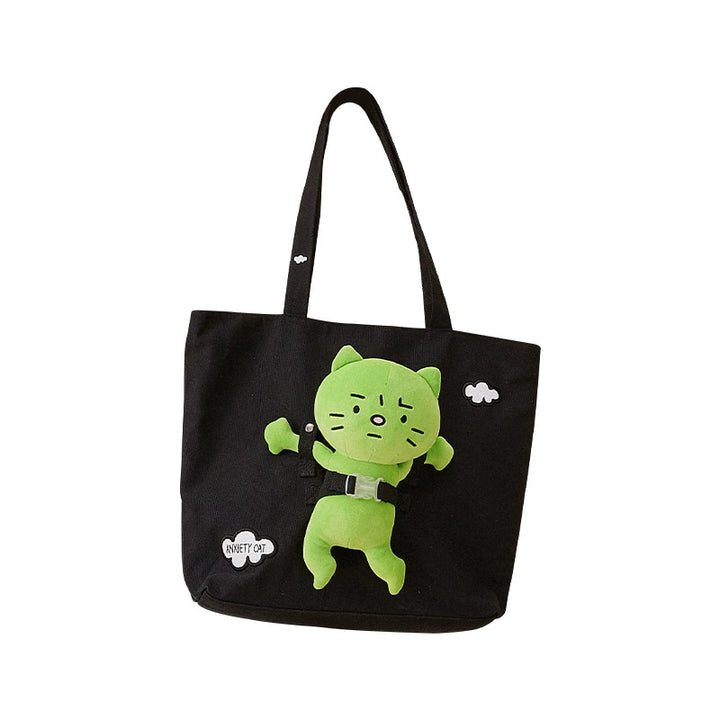 Green Kitty Canvas Tote Bag