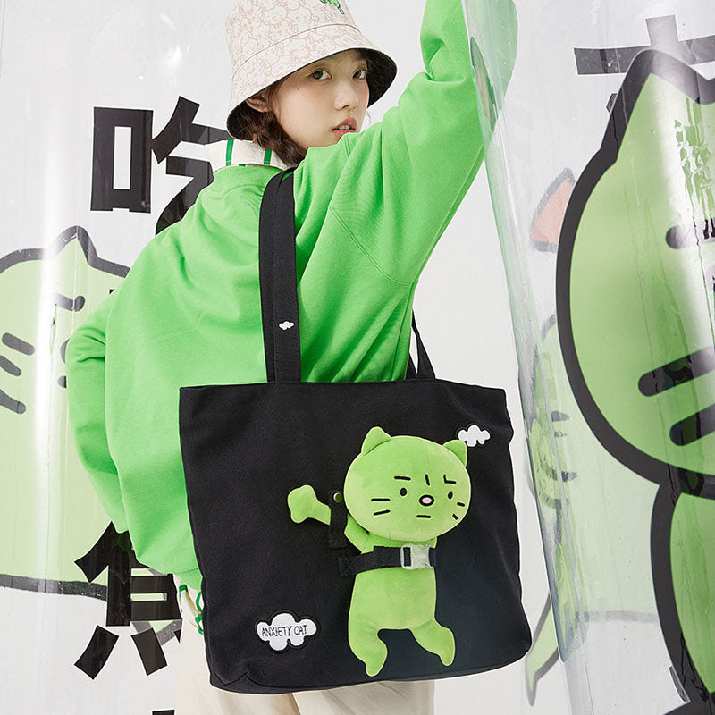 Green Kitty Canvas Tote Bag