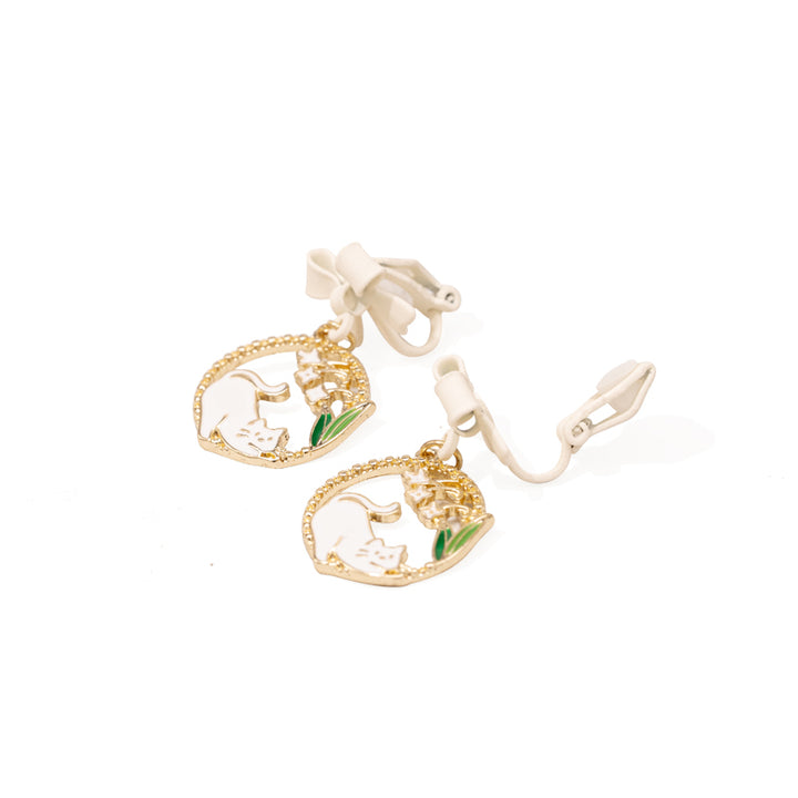 Kitty Lily of the Valley Bowknot Silver Stud Earrings