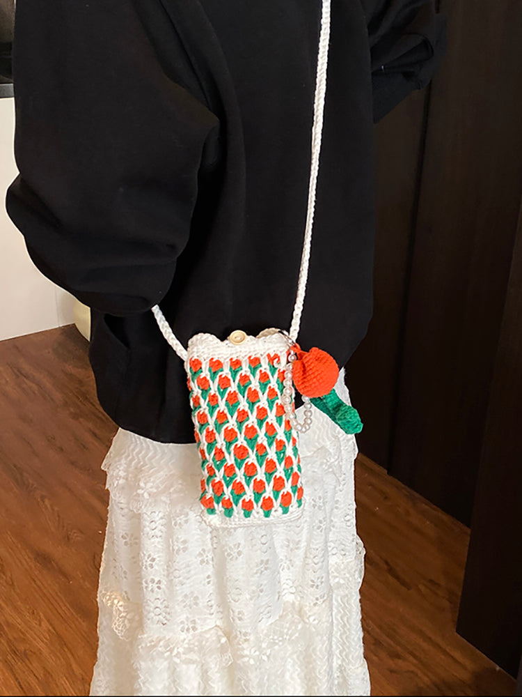 Cute Tulip Crochet Phone Bag