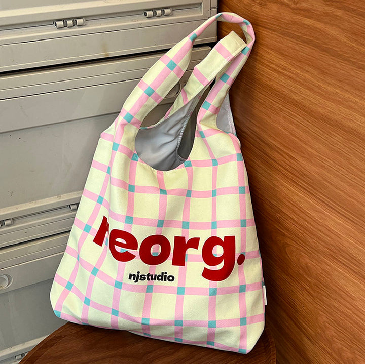 Letters Plaid Printed Tote Bag