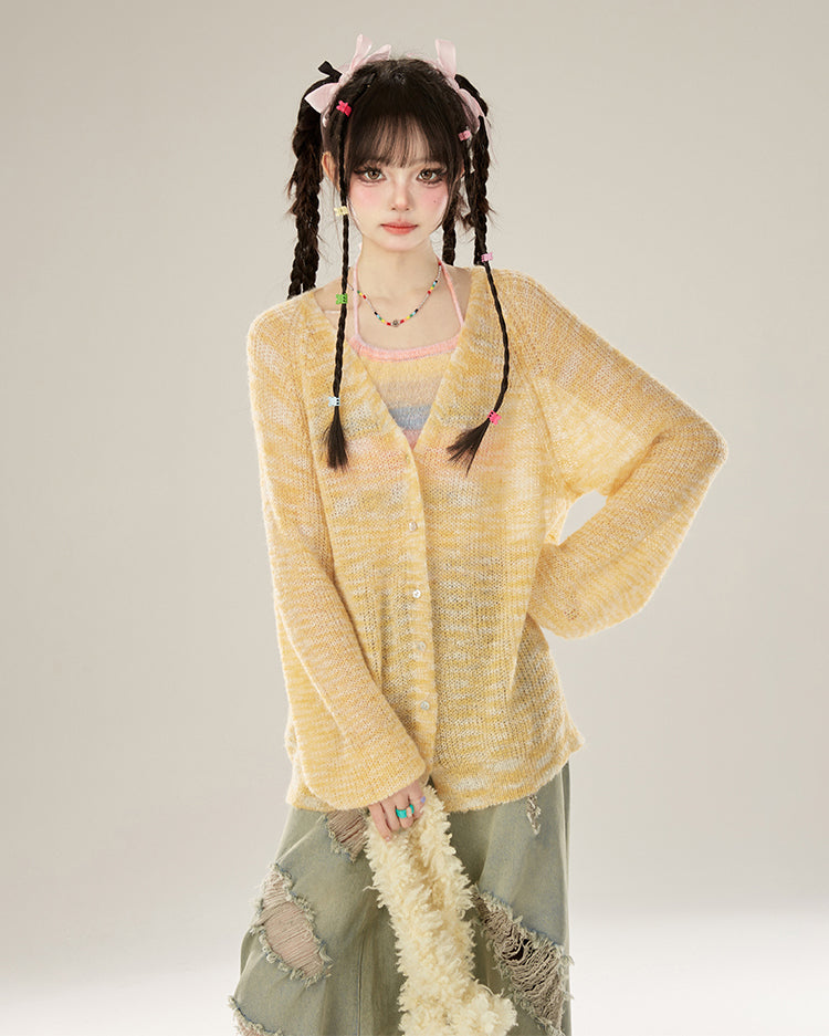 Summer Loose-Fit V-Neck Lightweight Knit Cardigan