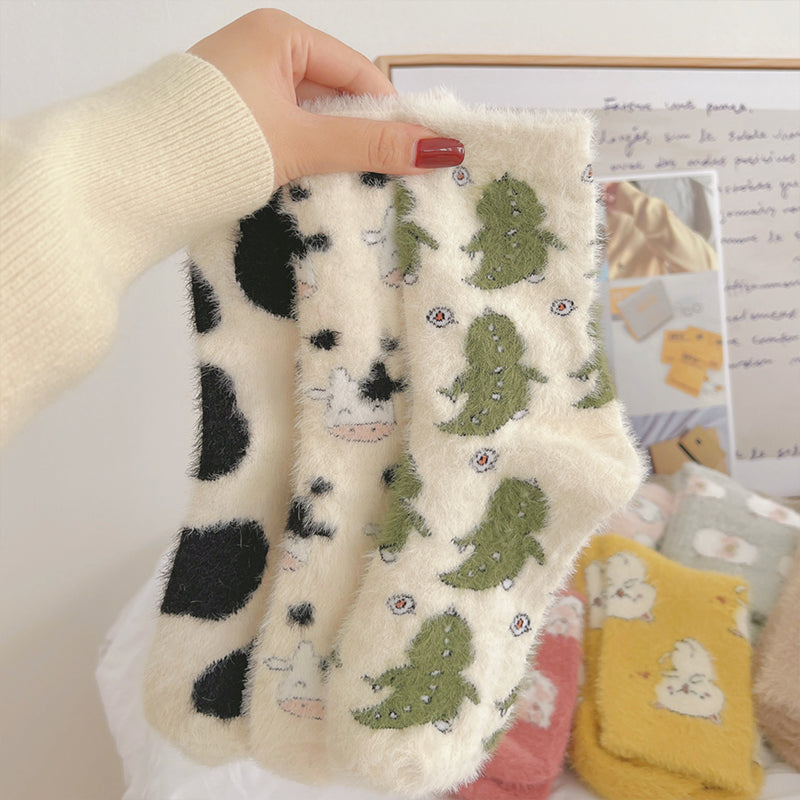 Cute Cartoon Coral Fleece Thickened Winter Socks 2 Pairs/set