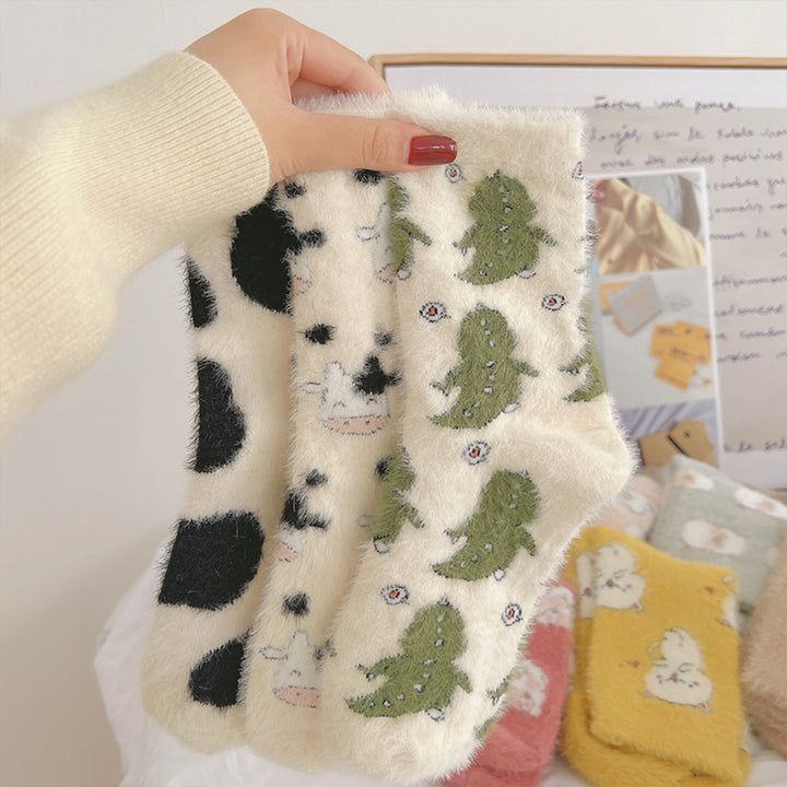 Cute Cartoon Coral Fleece Thickened Winter Socks 2 Pairs/set