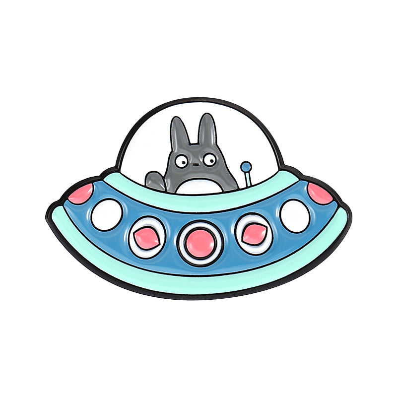 Cute Cartoon Animal Spaceship Brooch