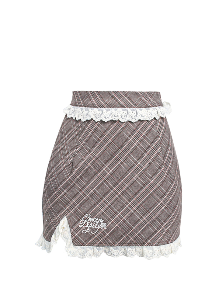 Pink Bow Knit Top/Plaid Skirt