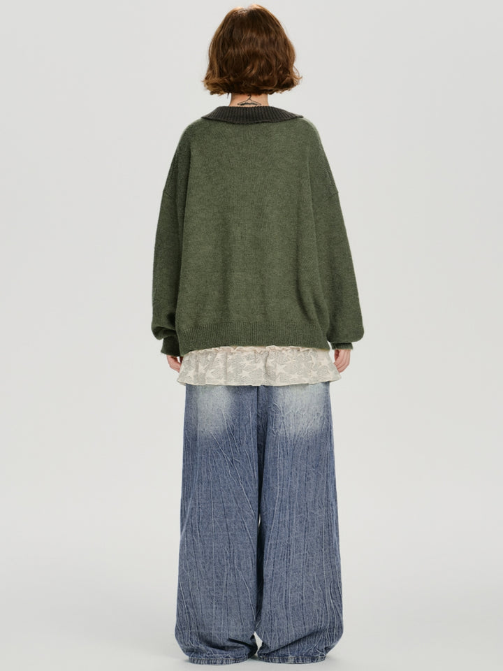 Playful Cat Pattern Knitwear Top