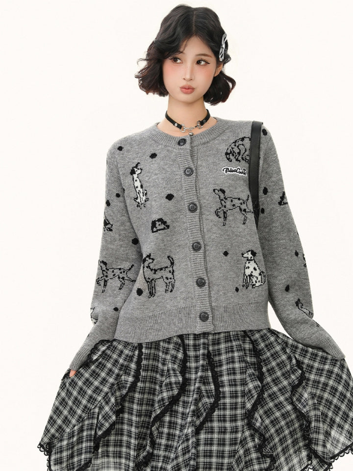 Puppy Jacquard Knit Cardigan for Women