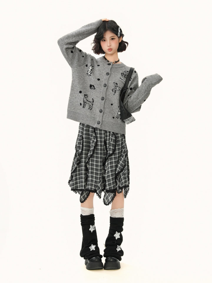 Puppy Jacquard Knit Cardigan for Women